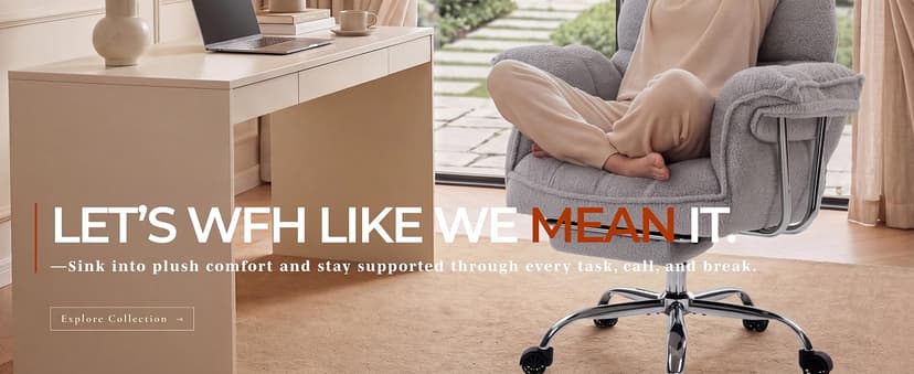 Dowinx Big and Tall Office Chair, Ergonomic Desk Chair with Thick Cushion, Wide Seat & Armrests Computer Gaming Chair,High Back Reclining Teddy Fleece Criss Cross Chair with Foot Rest, Gray