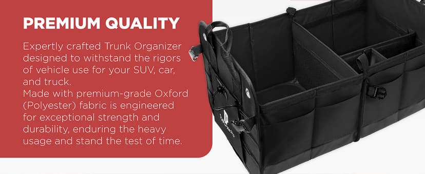 TRUNKCRATEPRO Trunk Organizer For Car, Suv, Truck | Premium Adjustable Multi Compartments Collapsible Car Trunk Organizer With Securing Straps & Non-Slip Bottom (Large Size, Black)