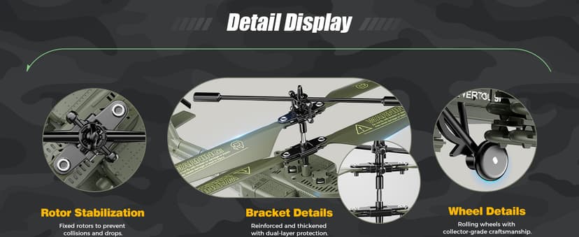 XIKOTEC RC Helicopter, Remote Control Helicopter Toy for Kids, Beginners and Adults with Altitude Hold, Gyro & LED Light, 2 Batteries & USB-C Charging, Gift for Boys Ages 8-12 (Green)