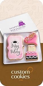 Happy Birthday Gift Basket Custom Sugar Cookies - Happy Birthday Cookies in Gift Box, delivery by Prime - Hand Decorated Kosher Treats for Men, Him, Husband - Bakery & Dessert Gifts as a Birthday Cake