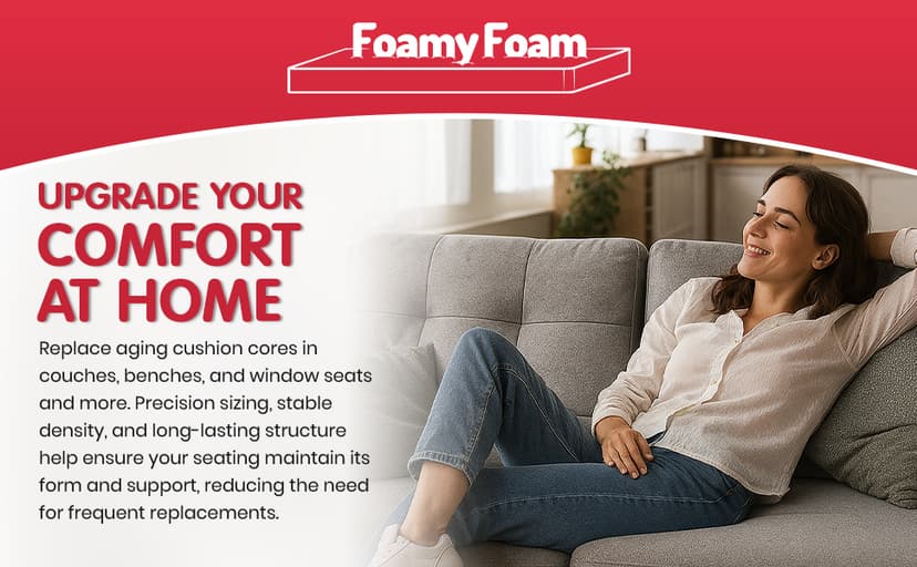 FOAMYFOAM High Density 4 inch Thick, 24 inch Wide, 24 inch Long Upholstery Foam, Cushion Replacement