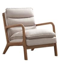 IOMOR Mid Century Modern Accent Chair with Solid Wood Frame Linen Fabric, Upholstered Living Room Chairs with Lumbar Cushion Padded Arms, Reading Armchair for Bedroom (1, Warm Beige)