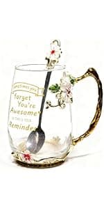 Best Gifts For Women Mom Blue Glass Coffee Tea Mug Unique Birthday Christmas Gift For Women Who Have Everything, Gift For Her Tea Cup with Spoon Sets (Blue-Tal) B0FJ6PFX9X