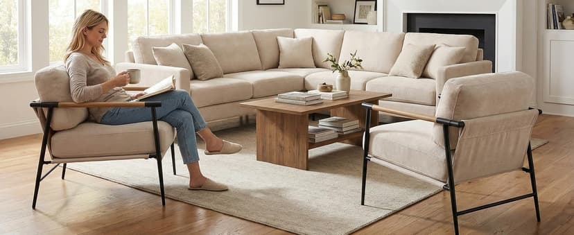 LukeAlon Mid Century Chenille Accent Chairs Set of 2, Ultra Soft Living Room Chairs with Metal Legs Modern Armchair Lounge Chairs Upholstered Comfy Leisure Chair for Bedroom Reception Area, Beige