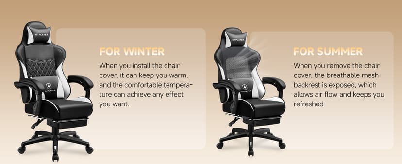 GTPLAYER Gaming Chair, High Back Leather Computer Gaming Chair with Footrest, Ergonomic Height Adjustable Office Chair with Removable Cover and Lumbar Support for Gaming and Work (WT)
