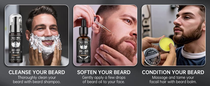 Isner Mile Beard Grooming Kit for Men Care: Trimming Sets with Beard Wash - Oil - Balm - Brush - Comb & Straight Razor, Birthday Christmas Gifts Mens Stocking Stuffers for Him Boyfriend Dad Husband