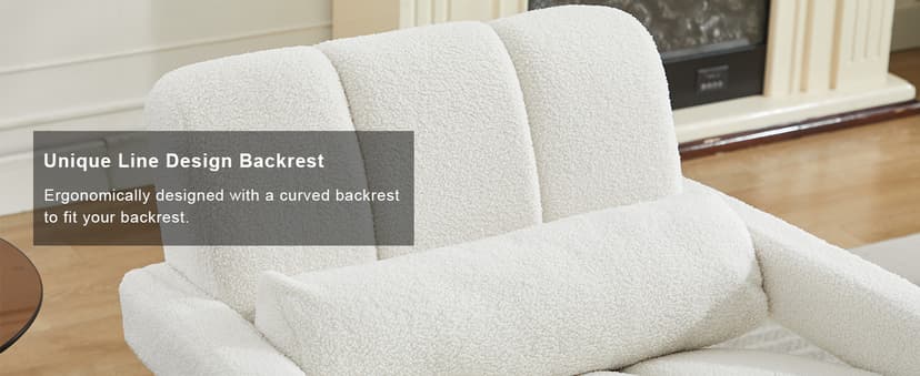 LOULENS Lambswool Accent Chair, Modern Upholstered Sherpa Accent Chair, Comfy Teddy Single Armchair with Pillow for Living Room, Bedroom (Beige, Backrest Under The Cushion)