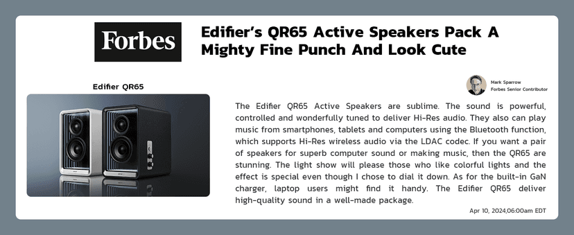 Edifier QR65 Desktop Active Monitor with 2.75" Long-Throw Aluminum Diaphragm mid-Low Drivers, Hi-Res Audio, Brilliant Light Effects, 70W Output Power Bluetooth Speakers with Stands - White