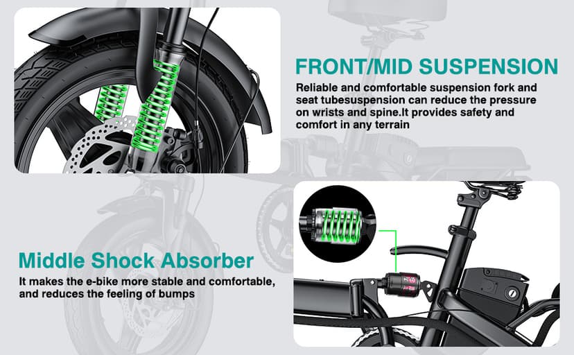 Electric Bike for Adults and Teens, 560-740W Motor, 20-25MPH Compact Commuter Folding Ebike, 32 Miles Range, 48V 10Ah Battery, 3-Level Pedal Assist, 14" Foldable Electric Bicycle, UL 2849 Certified