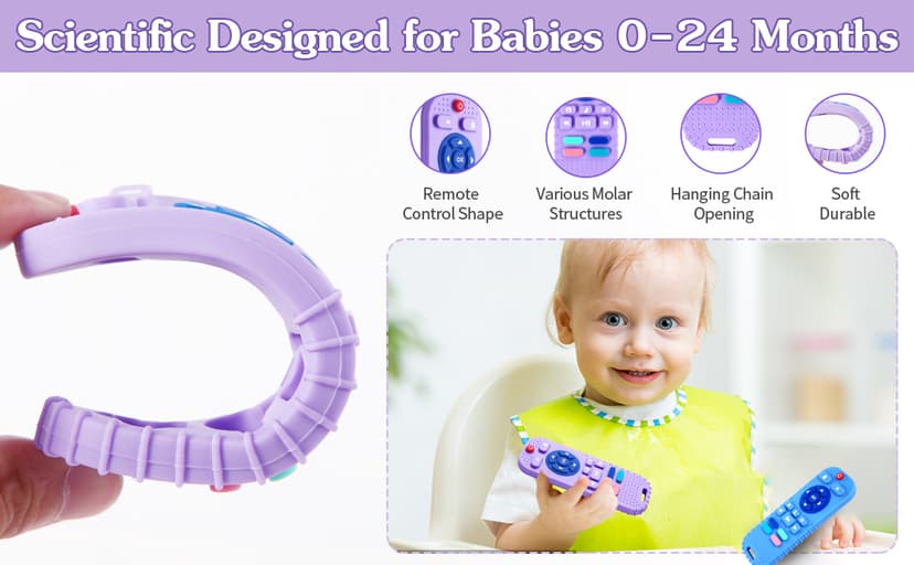 Hooku 2 Pack Silicone Teething Toys for Babies 0-6 Months, Teethers for Babies 6-12 Months, Remote Teether for Baby, Sensory Toys for Babies, Baby Chew Toys KLW8808
