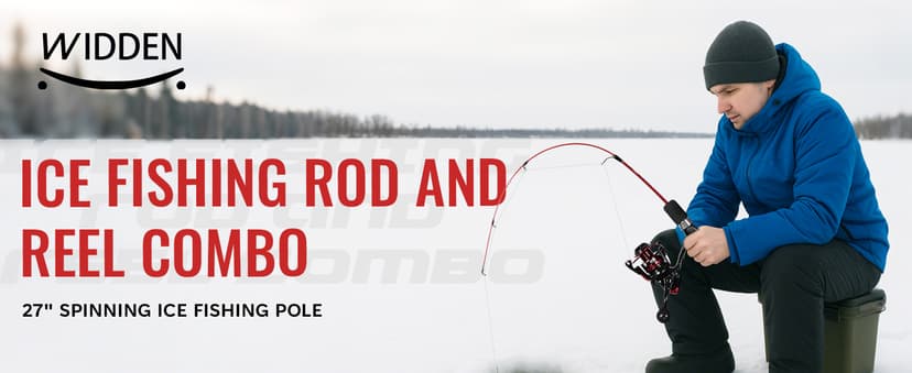 WIDDEN Ice Fishing Rod and Reel Combo, 27" Medium Light Spinning Ice Fishing Pole, Gear with Tackle Box Kit, Line, Lures for Saltwater, Freshwater Trout, Bass, Walleye
