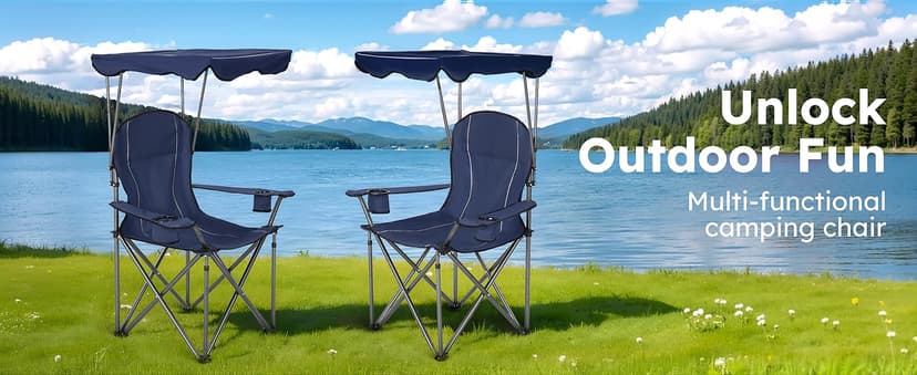 ALPHA CAMP Camping Chairs 350LBS Capacity, Heavy Duty Folding Chair with 4-Can Cooler Bag, Portable Outdoor Chair with Cup Holder for Adults, Collapsible for Tailgating, Beach, Fishing