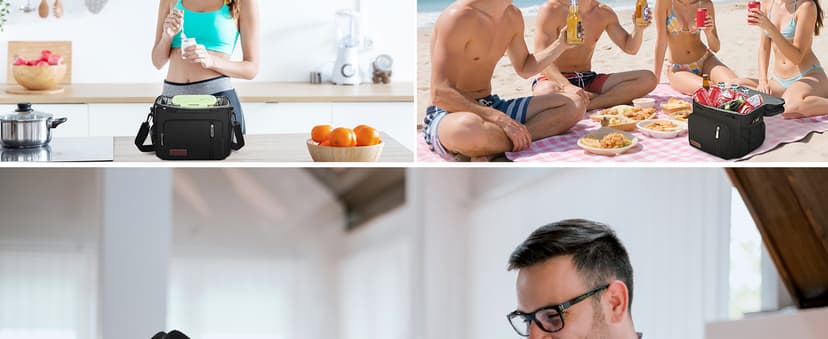 MIYCOO Lunch Bag & Lunch Box for Men Women, Double Deck Leakproof Insulated Soft Large Adult Camping Cooler bag for Work, Beach, Picnic, Travel (Black, 15L)