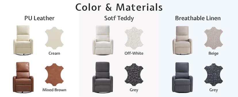 Jocisland Swivel Glider Rocking Recliner Chair for Adults, Nursery Rocker Reclining, Comfy Upholstered Single Sofa Armchair for Living Room Bedroom Nursing, Leather Cream