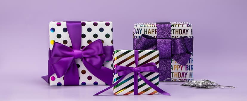 Ribbli Birthday Wrapping Paper Iridescent Gift Wrapping Paper Mini Roll, 3 Rolls Happy Birthday Polka Dots Stripes Printed Assortment - 17 inch x 120 inch(10feet) Per Roll B0CBRVLFSY
