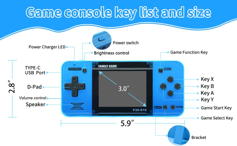 Handheld Game for Kids -Preloaded 220 Retro Video Games, Portable Gaming Player with Rechargeable Battery 3.0" LCD Screen, Mini Arcade Electronic Toy Gifts for Boys Girls (Blue)
