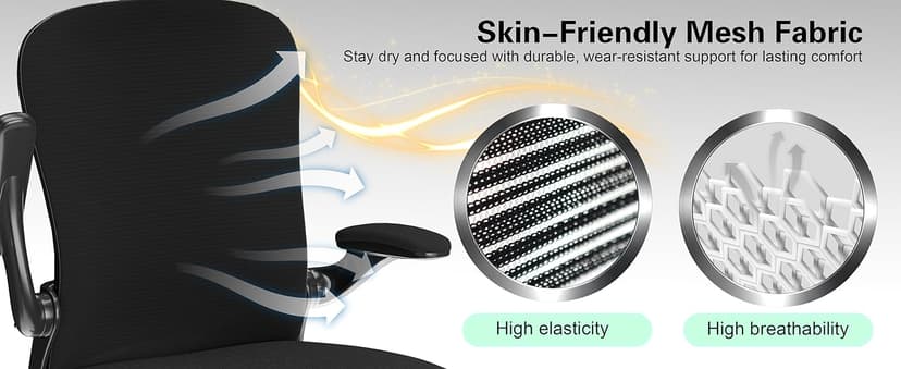 Home Office Desk Chairs, Ergonomic Office Chair with Lumbar Support & 3D Headrest, Computer Desk Chair with Flip-up Armrests, Perfect for Office or Study, Black/Silver