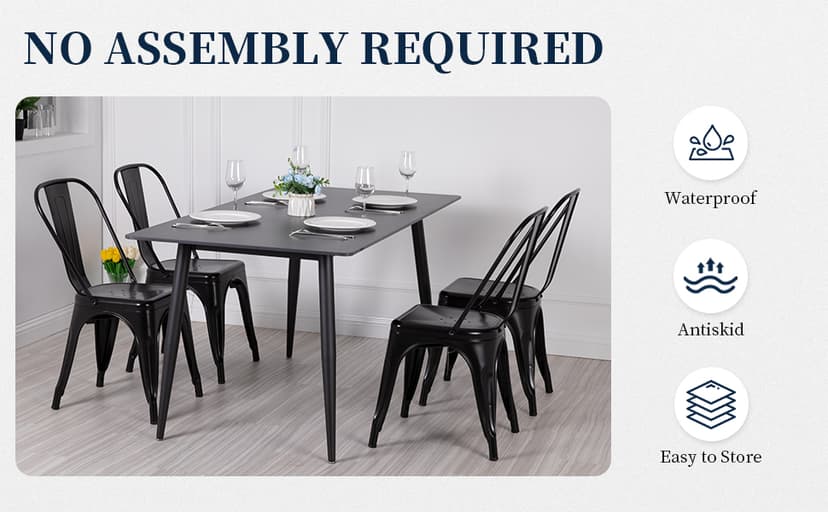 FDW | Metal Dining Chairs | Set of 4 | Black | Stackable Tolix Side Chairs with Backrest | Scratch-Resistant | Non-Slip Feet | Indoor/Outdoor Use | 330 lbs Capacity | for Kitchen & Restaurant