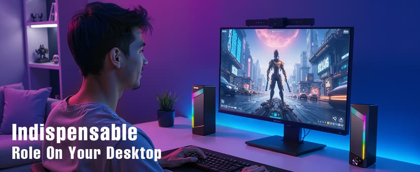 Computer Speakers, 2 in 1 PC Speaker , Gaming Speakers for PC Computer Laptop Desktop Monitor, RGB Speakers with Touch Sensitive Lighting, USB Powered 3.5mm Aux(Package Only Two Speaker, No Soundbar)