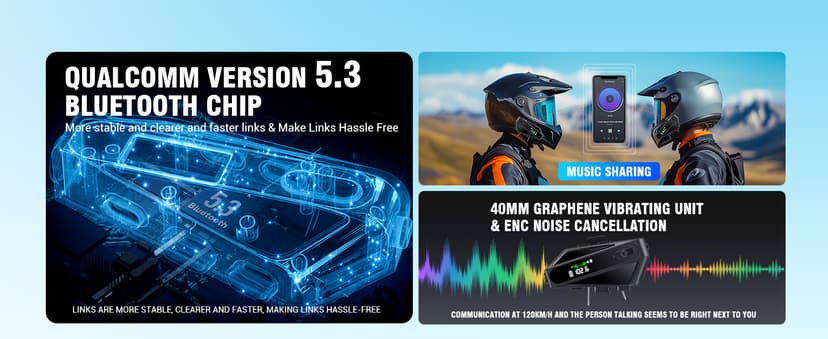 Motorcycle Helmet Bluetooth Headset, C6 Helmet Speakers with 2 Type Mics, Intercom/Hands-Free Call/Music/Waterproof/Noise Cancellation/Wake Up Siri, Suitable for Motorcycles, Skiing, and Cycling