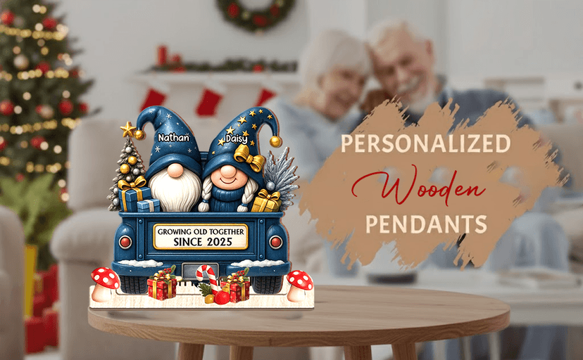 Personalized Growing Old Together Christmas Wooden Plaque, Custom Couple Figurine Gift, Festive Holiday Home Decor, Romantic Keepsake for Husband Wife, Grandparents, Anniversary Christmas Gift