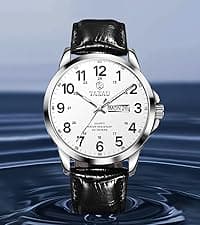 OLEVS Mens Watches Dress Waterproof Watch with Date Day Analog Quartz Casual Wrist Watch Large Number Classic Luxury Luminous Scales 41mm Big Face Easy Read Reloj para Hombre