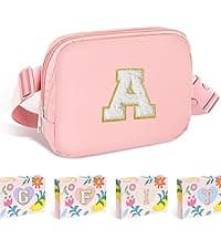 COSHAYSOO Green Belt Bag Crossbody Initial Fanny Pack Preppy Trendy Stuff for Teen Flower Girls 5 6 7 8 9 10 Year Old Personalized Cute Wedding Party Bridesmaid Birthday Easter Gift Letter M