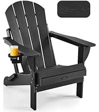 Ciokea Folding Adirondack Chair with Retractable Ottoman Fire Pit Patio Chair with Pull Out Foot Rest Weather Resistant Lawn Outdoor Lounge Chair with 2 Cup Holder (Grey)