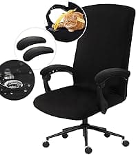 Water Resistant Stretch Computer Office Chair Cover with Durable Zipper Universal Washable Removable Spandex Rotating Boss Chair Slipcovers Anti-dust Soft Desk Chair Seat Protector for Dogs Cats Pets