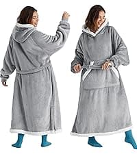 Bedsure Blanket Hoodie, Wearable Blanket for Adults & Kids as Gifts for Women Men, Birthday Gifts for Women Mom Girl Sherpa Oversized Hoodie, Grey, Standard