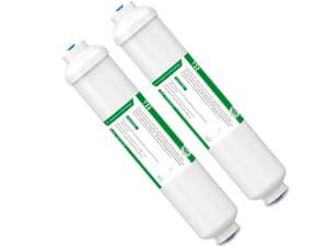 Membrane Solutions T33 Inline Water Filter, 2-Pack 1/4" Quick-Connect Replacement Cartridges for Refrigerator & Ice Maker, Post-Carbon Filter for Reverse Osmosis Systems, Push-to-Connect