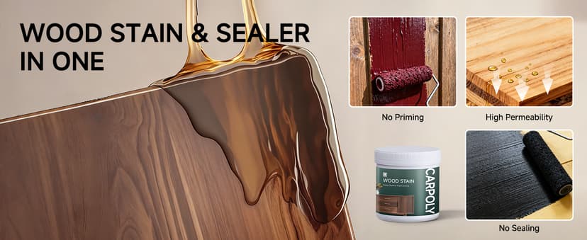 Wood Stain,16oz Teak Wood Stain & Sealer in One, Water Based|Fast Drying|Non-Toxic|Low Ddor|Waterproof, for Indoor and Outdoor Furniture, Multiple Finishes(with Tools)