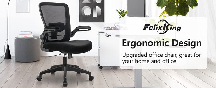 FelixKing Office Chair, Ergonomic Desk Chair Breathable Mesh Chairs Adjustable High Back Lumbar Support Flip-up Armrests, Executive Rolling Swivel Comfy Computer Chairs Home Office Black