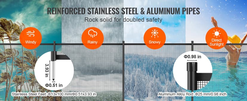 VEVOR Pool Fence, 4 x 108 FT Pool Fences for Inground Pools, Removable Safety Pool Fencing, Easy DIY Installation Swimming Pool Fence, 340gms Teslin PVC Pool Fence Mesh Protects Kids and Pets