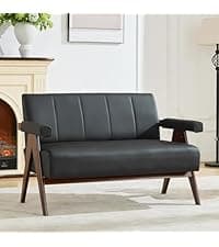 STHOUYN 88” Faux Leather Couch for Living Room, Black Office Couch Small Space, Comfy 3 Seater Couches Leather Sofa with High Backrest (Black)