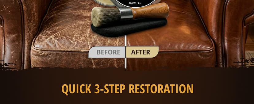 3-in-1 Furniture Salve for Leather & Wood – Polisher, Conditioner, & Restorer for Couches and Furniture- Leather Repair Salve with Brush & Buffing Pad- 5oz