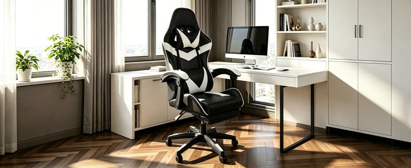 J.M.-Deco Gaming Chair Office Chair-Big and Tall Office Ergonomic Chair with Foot Rest - Comfy Desk Chair with Lumbar Support,Black