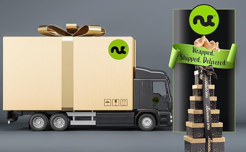 NUT CRAVINGS - Diwali Sweets Hamper Dried Fruit & Mixed Nuts Gift Basket in Black Tower + Ribbon (12 Assortments) Food Arrangement, Healthy Snack Care Package, Food Assortments