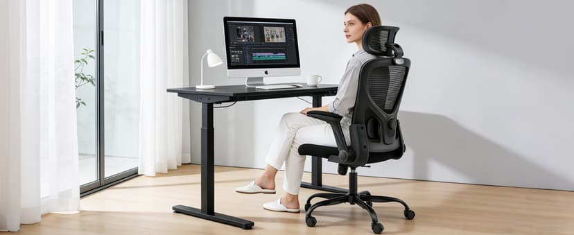 Office Chair,Ergonomic Office Desk Chair with 2D Adjustable Lumbar Support,3D Headrest,2D Arms,330LBS High Back Mesh Computer Home Office Chairs Rolling Tilting Swivel Executive Chairs Black