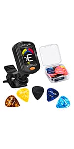 MOREYES Guitar Picks Capo Guitar Tuner Clip on for Acoustic Ukelele Bass Classical Guitar