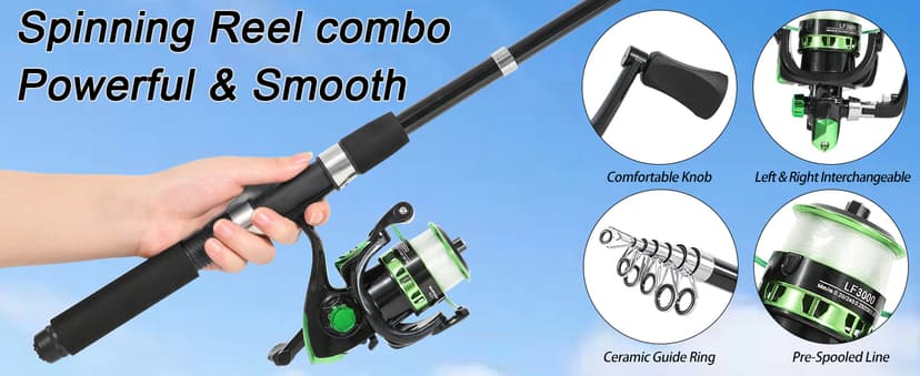 Tripquips Fishing Rod, 6.9ft Telescopic Fishing Rod and Reel Combo with Fishing Pliers and Lip Gripper Fishing Equipment, 5.2:1 Pre-Loaded Spinning Reel Combo Set Fishing Pole