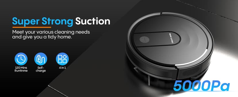 Bagotte Robot Vacuum and Mop Combo,5000Pa Robotic Vacuum with Schedule,4 in 1 Robotic Vacuum Cleaner, Quiet Slim,Self-Charging,Wi-Fi/Voice/App,Perfect for Pet/Hard Floors,/Carpet