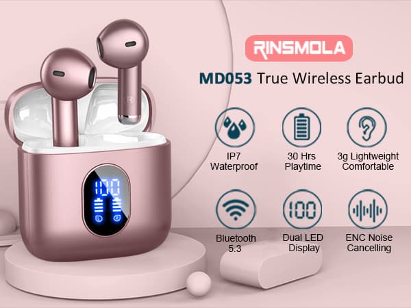 Wireless Earbuds, in Ear Headphones with 4 ENC Mics, Bluetooth 5.4 Ear Buds Hi-Fi Stereo, 36H Playtime Earphones with USB-C Charging Case, 3g Lightweight, IP7 Waterproof Headset for Work/Running