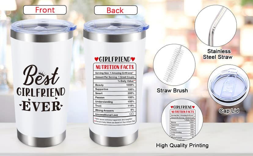 Gifts for Girlfriend Women Her, Girlfriend's Birthday Gifts, 1 Year Gift for GF Anniversary, Best Girlfriend Ever Tumbler Gift Set, Coolest I Love You Couple Presents, I Love My GF Cute Present