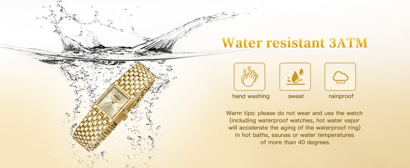 BOFAN Gold Watches for Women Luxury Ladies Quartz Wrist Watch with Stainless Steel Bracelet,Waterproof,Casual Fashion Square Dial.Band Adjustment Tool Included