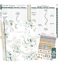 bloom daily planners HARDCOVER 2026 Planner (January to December) - A5 Task Goal Planner for Women - Monthly & Weekly Inspirational Agenda Book - 5.5" x 8.25" - Linen, Green