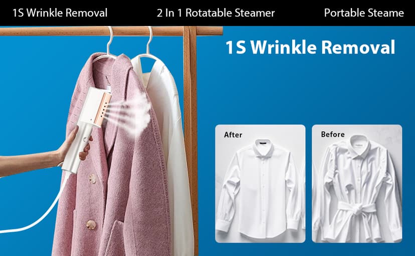 Travel Clothes Steamer Mini Iron - Portable Handheld Garment Steamer,Mini Steam Iron for Any Fabrics,Wrinkle Remover for Travel Home or Office.