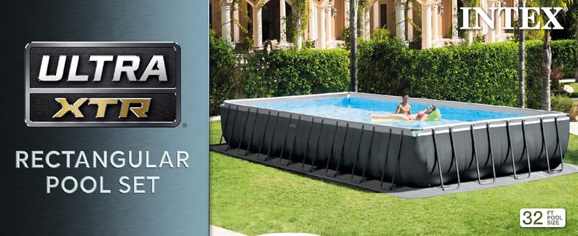 INTEX 26373EH Ultra XTR Deluxe Rectangular Above Ground Swimming Pool Set: 32ft x 16ft x 52in – Includes 2800 GPH Sand Filter Pump – Easy Assembly