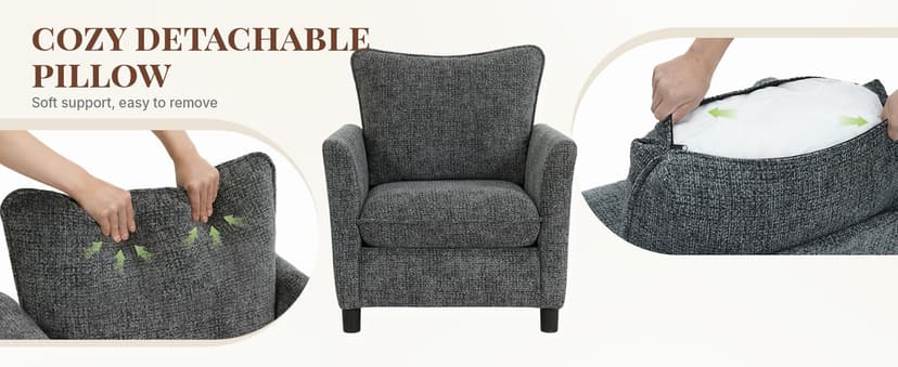 Accent Chairs for Living Room Chairs, Reading Chair Mid Century Modern Chair, Soft Chenille Sofa Chair, Upholstered Arm Chair Comfy Chair Side Chair
