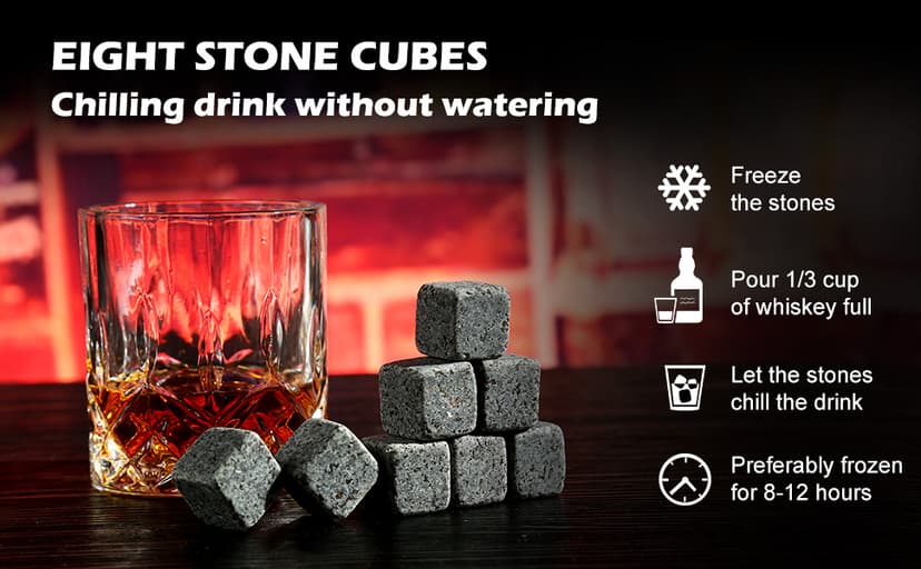 Whiskey Stones Gift Set - Whiskey Glass Set of 2 - Granite Chilling Whiskey Rocks - Scotch Bourbon Box Set -Father's Day Birthday Gifts for Men Drinking Gift for Dad Him Husband Party Holiday Present